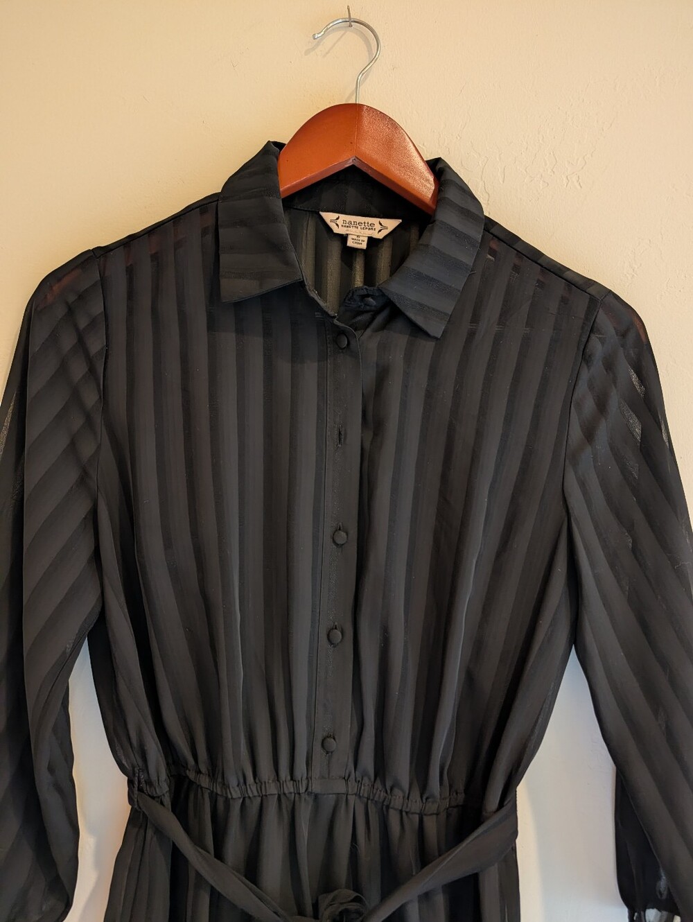 Nanette Lapore Black Sheer Tone On Tone Stripe Midi Dress